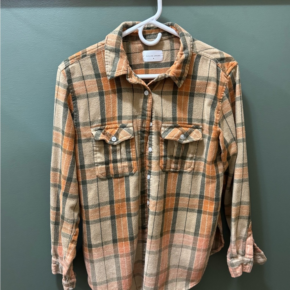 Panache Orange and Green Notched Collar Button Down Shirt